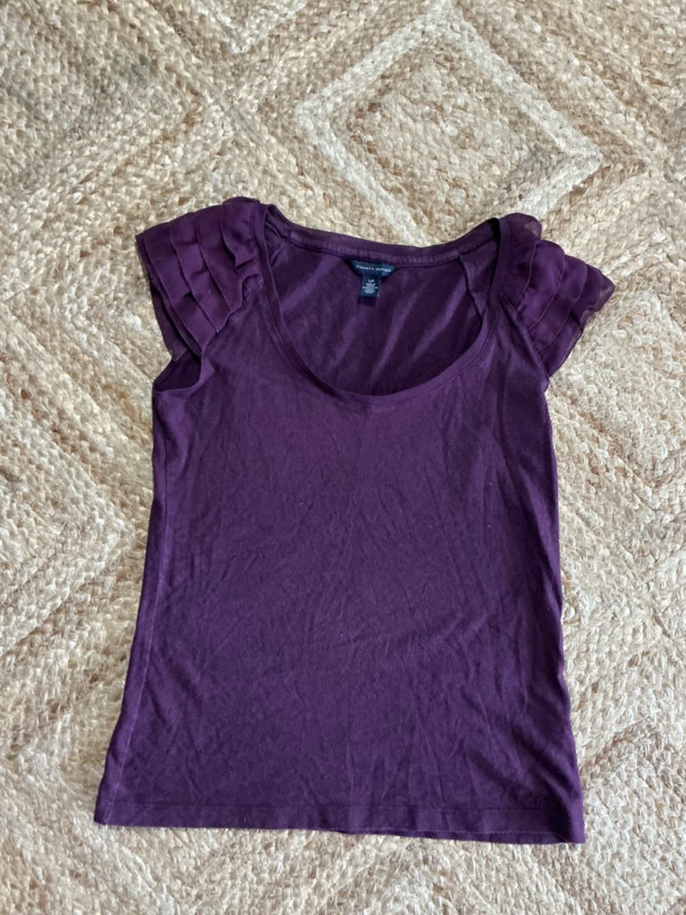 Tommy Hilfiger Purple Scoop Neck Ruffled Cap Sleeve Tank